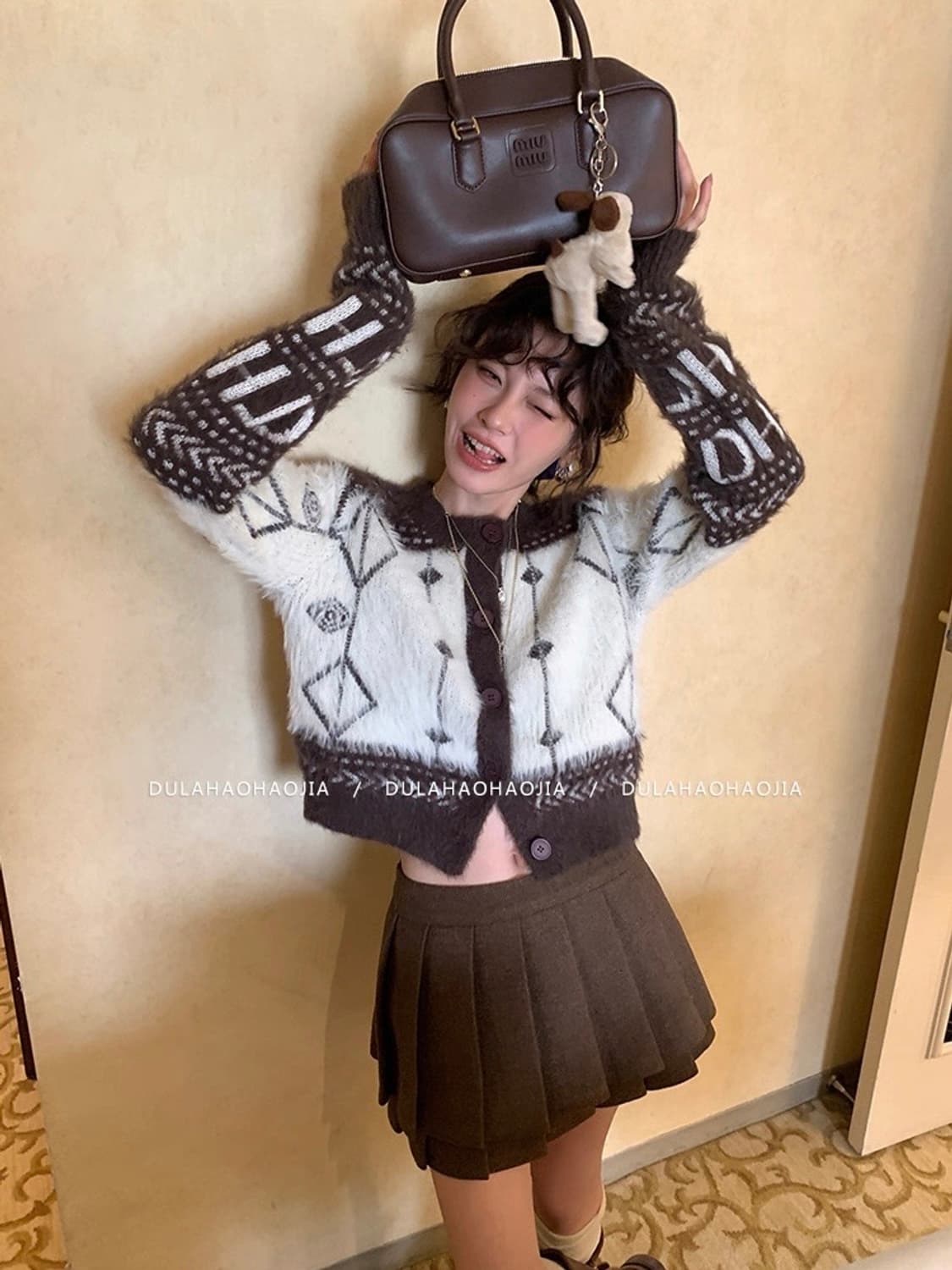 DULA 브라운 울 더블플리츠 스커트 상품이미지3