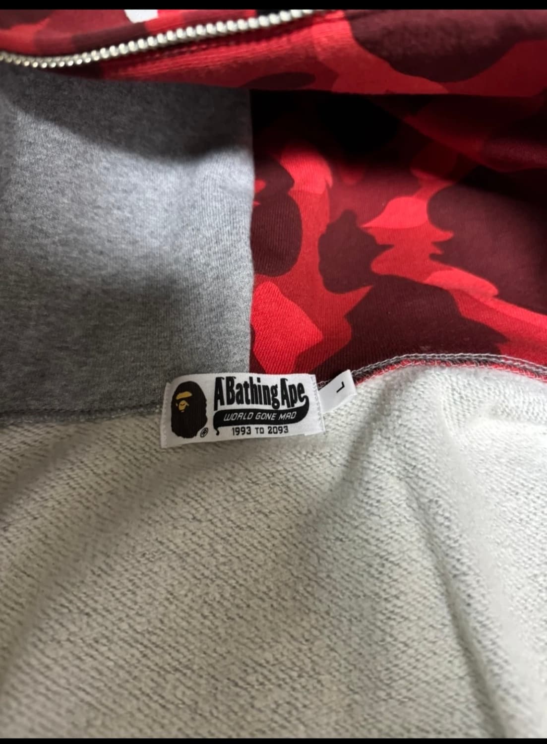 100%정품 베이프 반반 샤크 후드집업 적계 L 상품이미지4