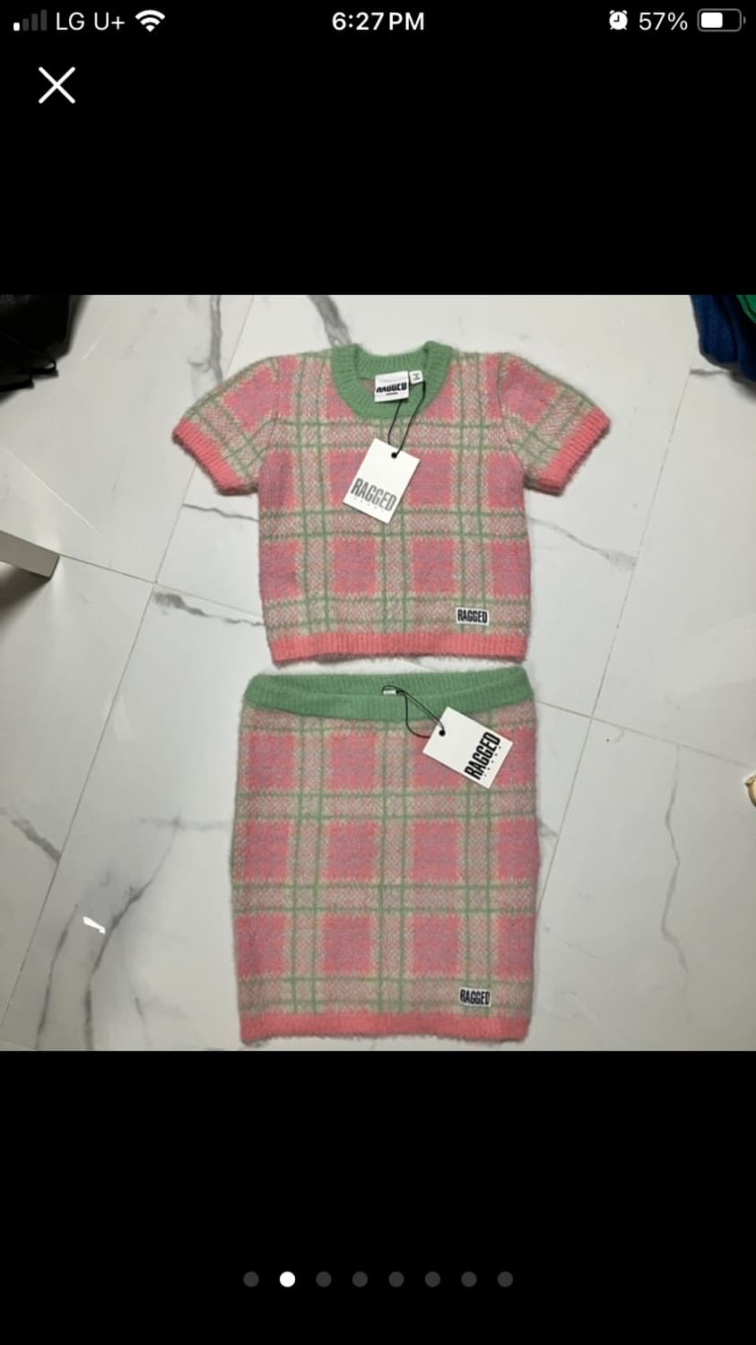 ragged priest 핑크 체크 셋업 스웨터 탑 스커트 세트 셋업 상품이미지5