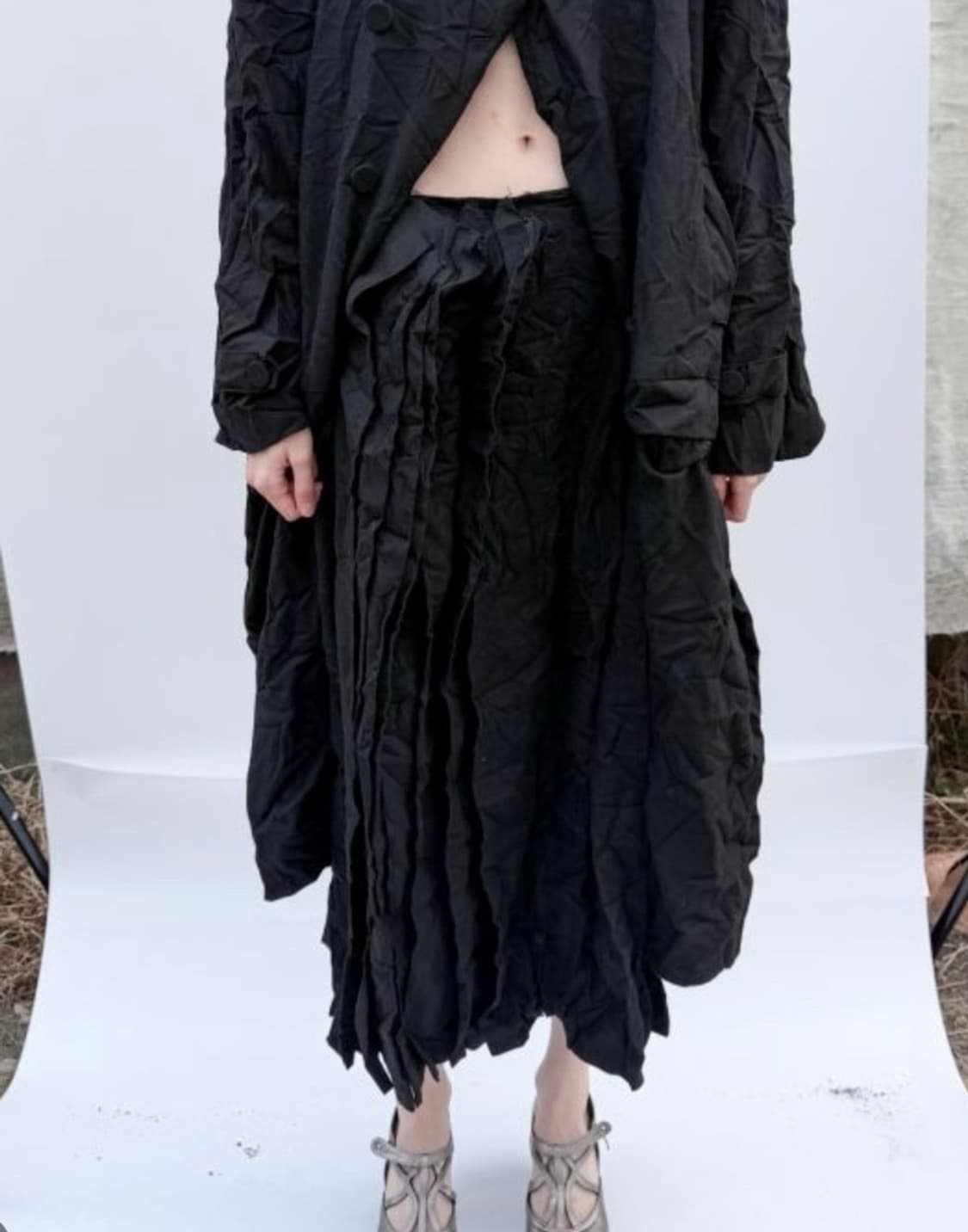 Paper Wool Offbeat Pleats Skirt - Black 상품이미지2