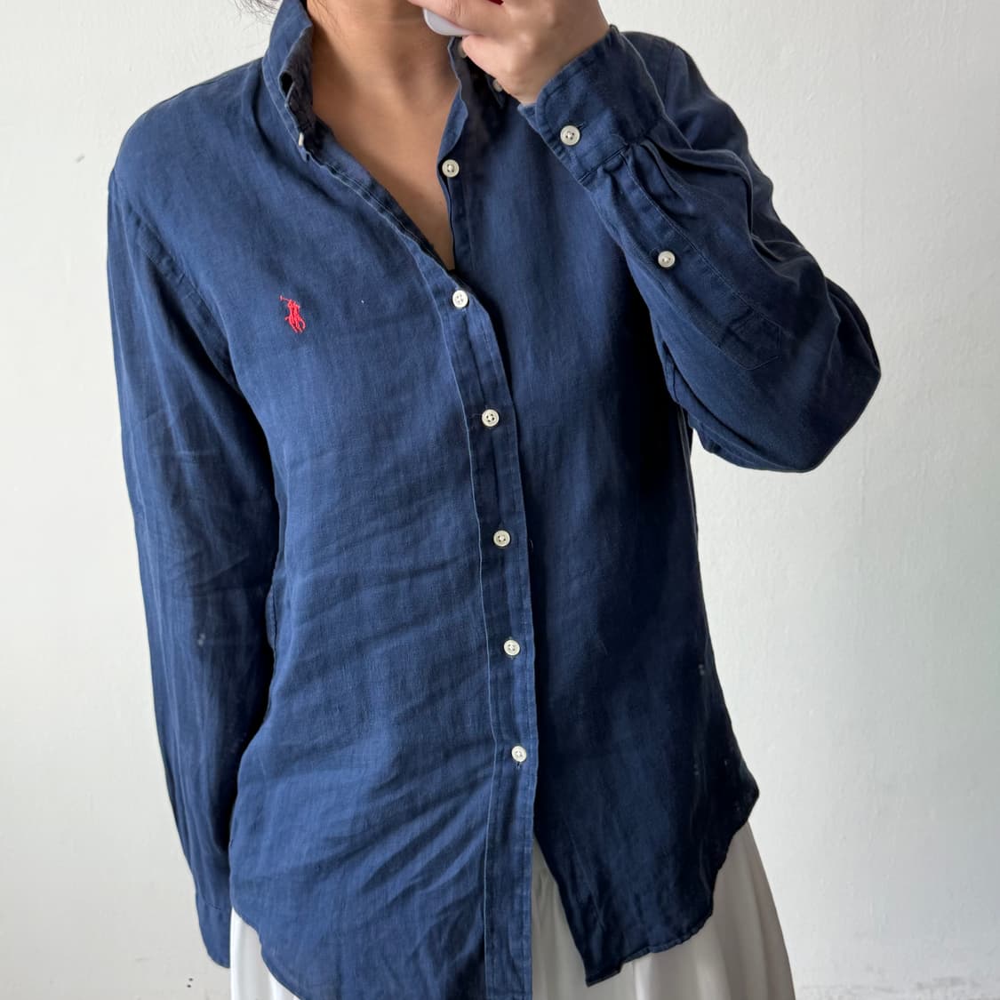 [S] 폴로 클래식핏 네이비 린넨 셔츠 상품이미지1