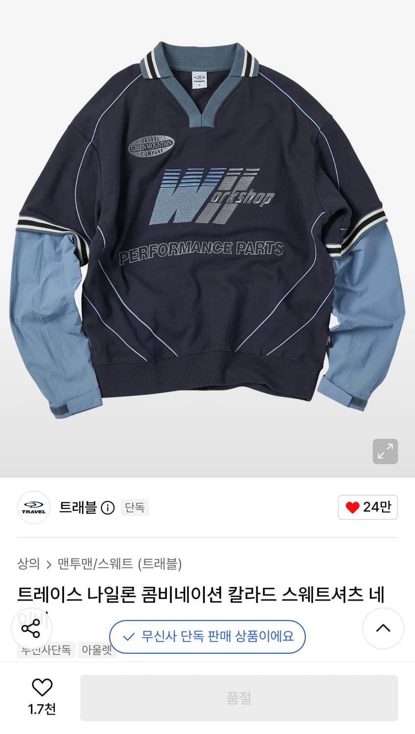 트래블 맨투맨 네이비 M 상품이미지1
