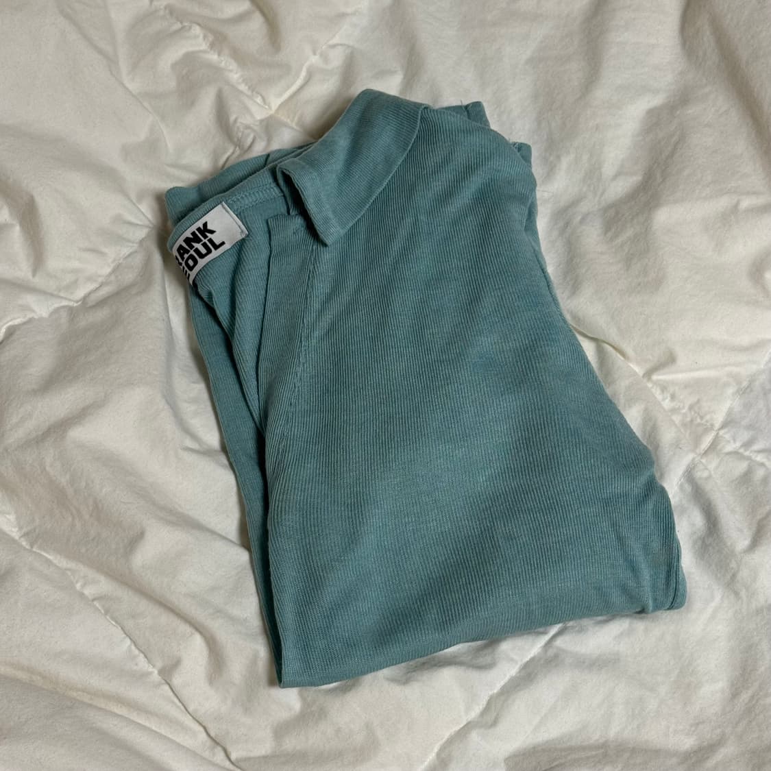 크랭크 sheer collared top blue green  상품이미지3