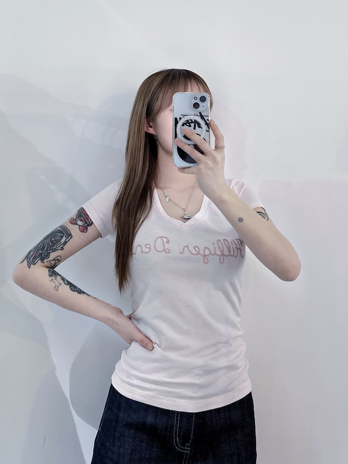 타미힐피거 빅로고 베이비핑크 딱붙 반팔 상품이미지1