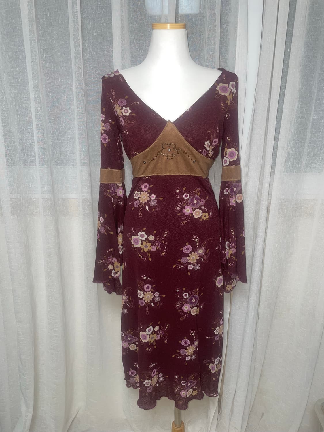 빈티지 에스닉 와인 리본 원피스 상품이미지1