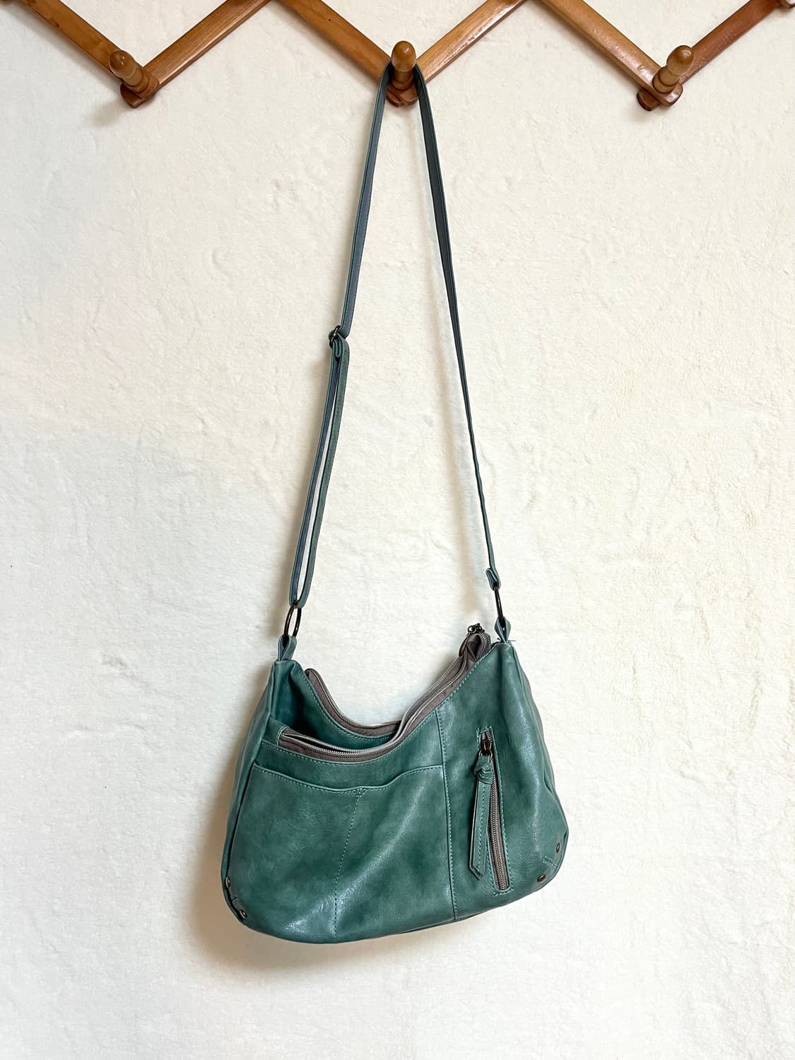 빈티지 그린 청록 가죽 크로스백 상품이미지1