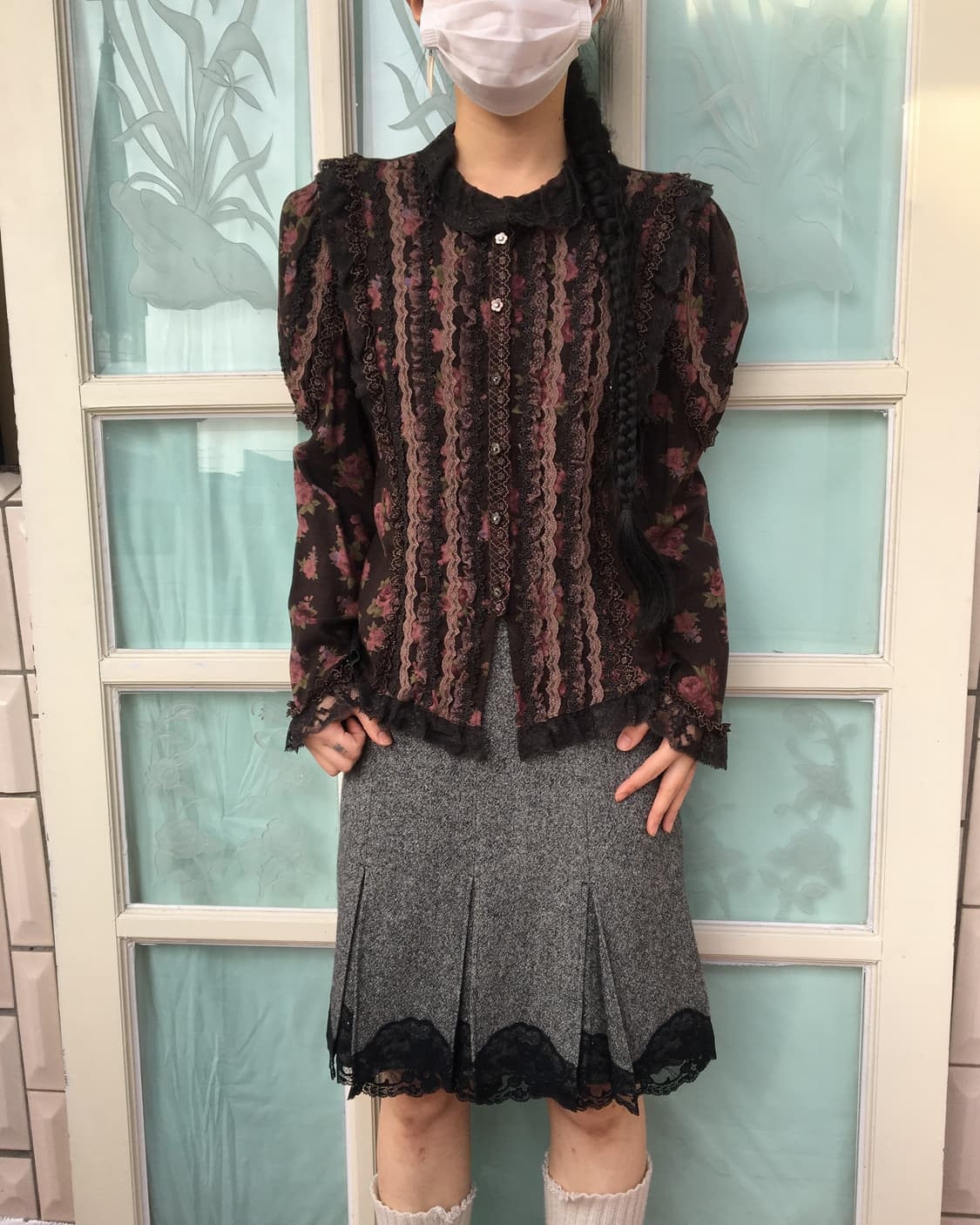 Lace trimming pleats skirt 상품이미지5