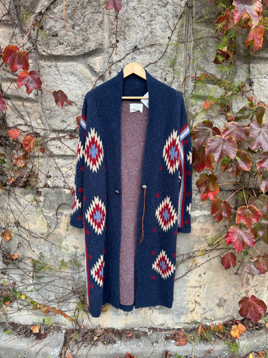 Ungrid 나바호 문양 패턴 콘쵸버튼 치마요 니트 코트 상품이미지1