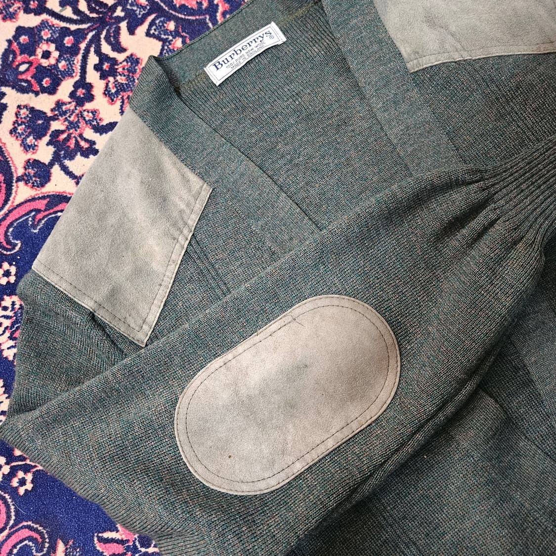 버버리 80's 코만도 울 카키 가죽 패치 블럭 가디건 자켓  상품이미지4