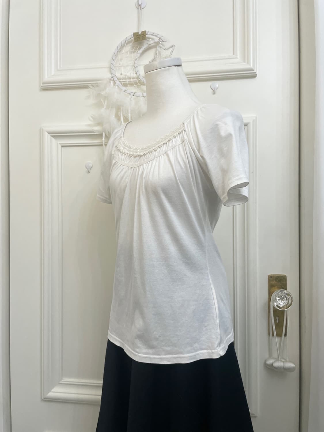 white shirring cotton half top(size-L) 상품이미지2