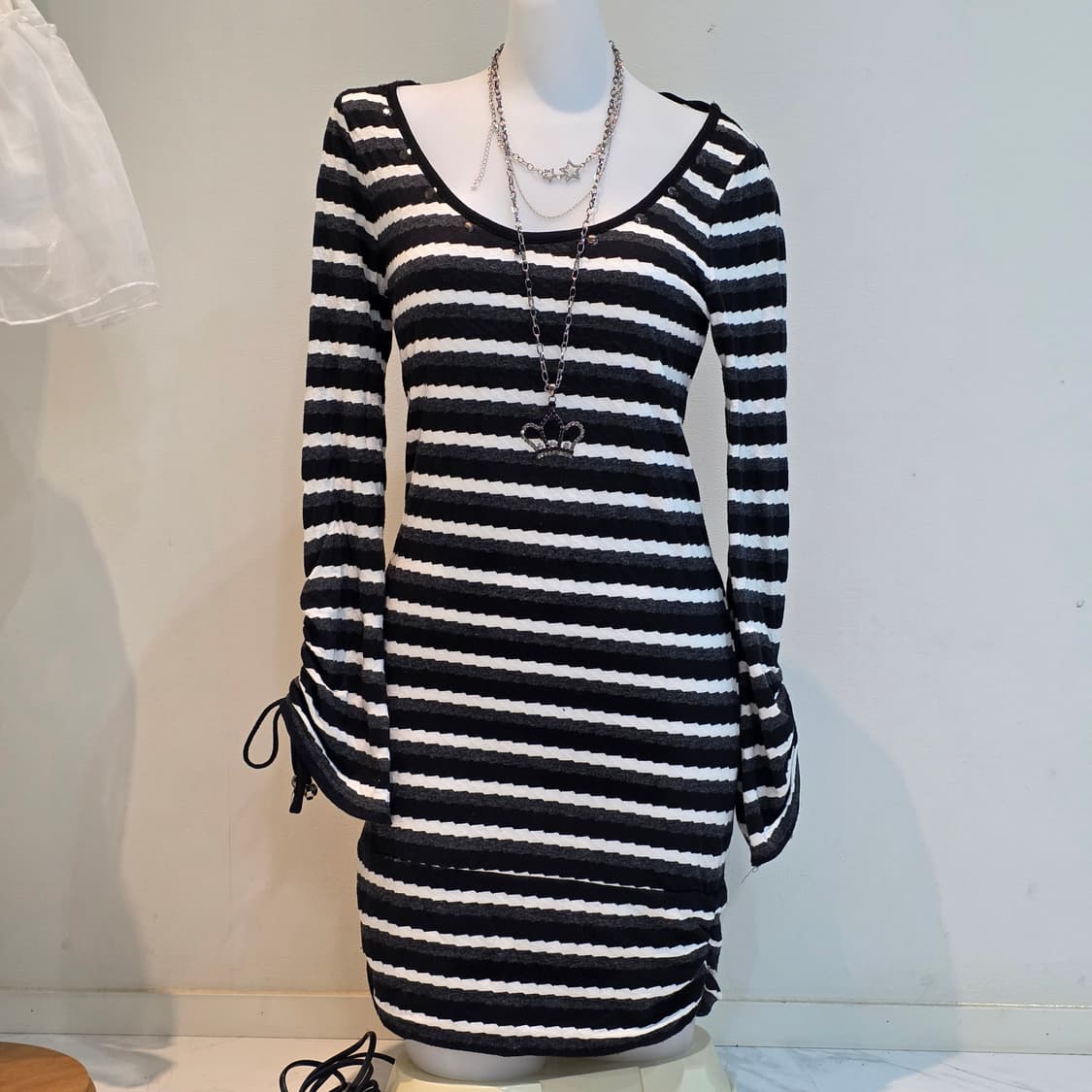 일본 빈티지 오네갸루st 스트라이프 셔링 원피스 상품이미지1