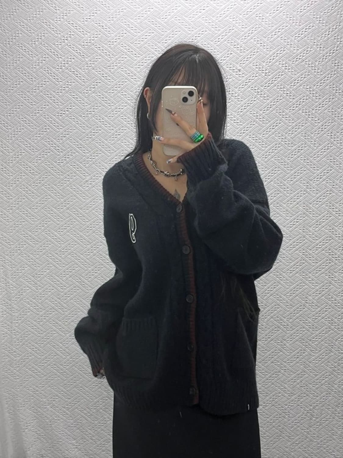 골라 올드스쿨 브이넥 오버핏 패치로고 니트 가디건 L C07926 상품이미지2