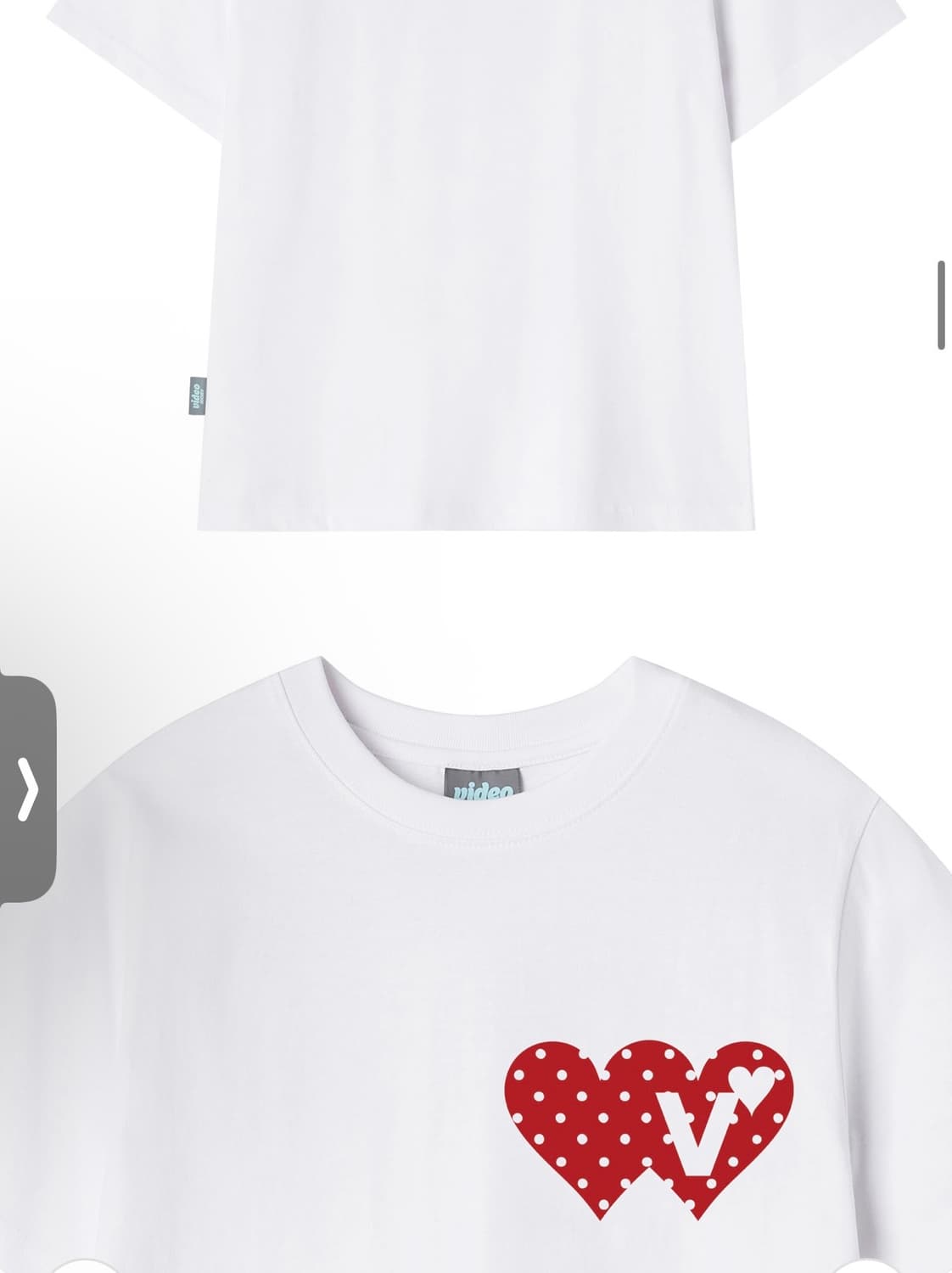 비디오자키 ) 더블하트 화이트 반팔 티셔츠 상품이미지3