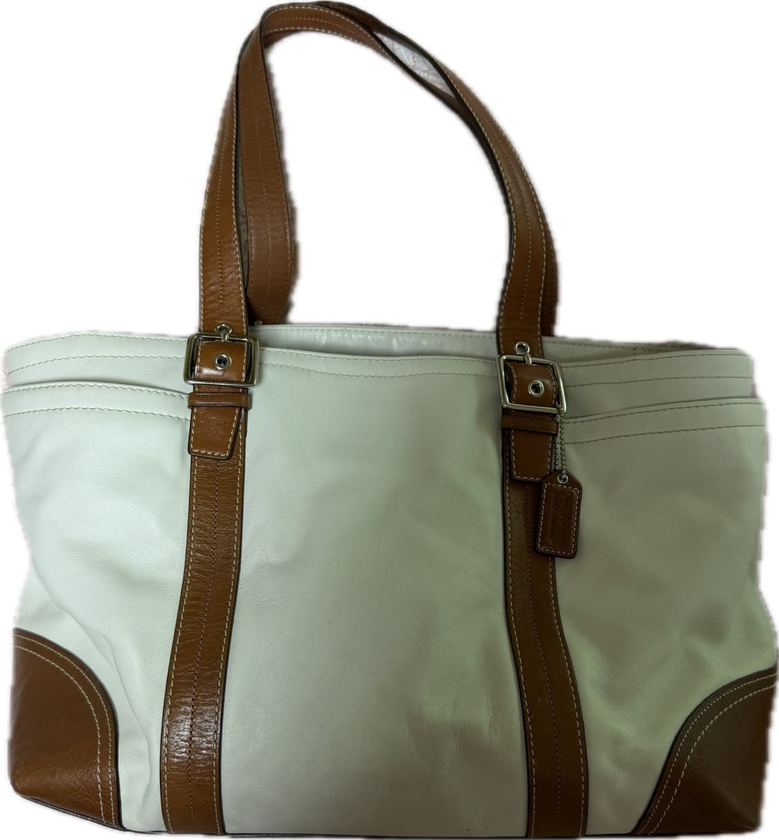 코치 화이트/브라운 가죽 토트백 상품이미지2