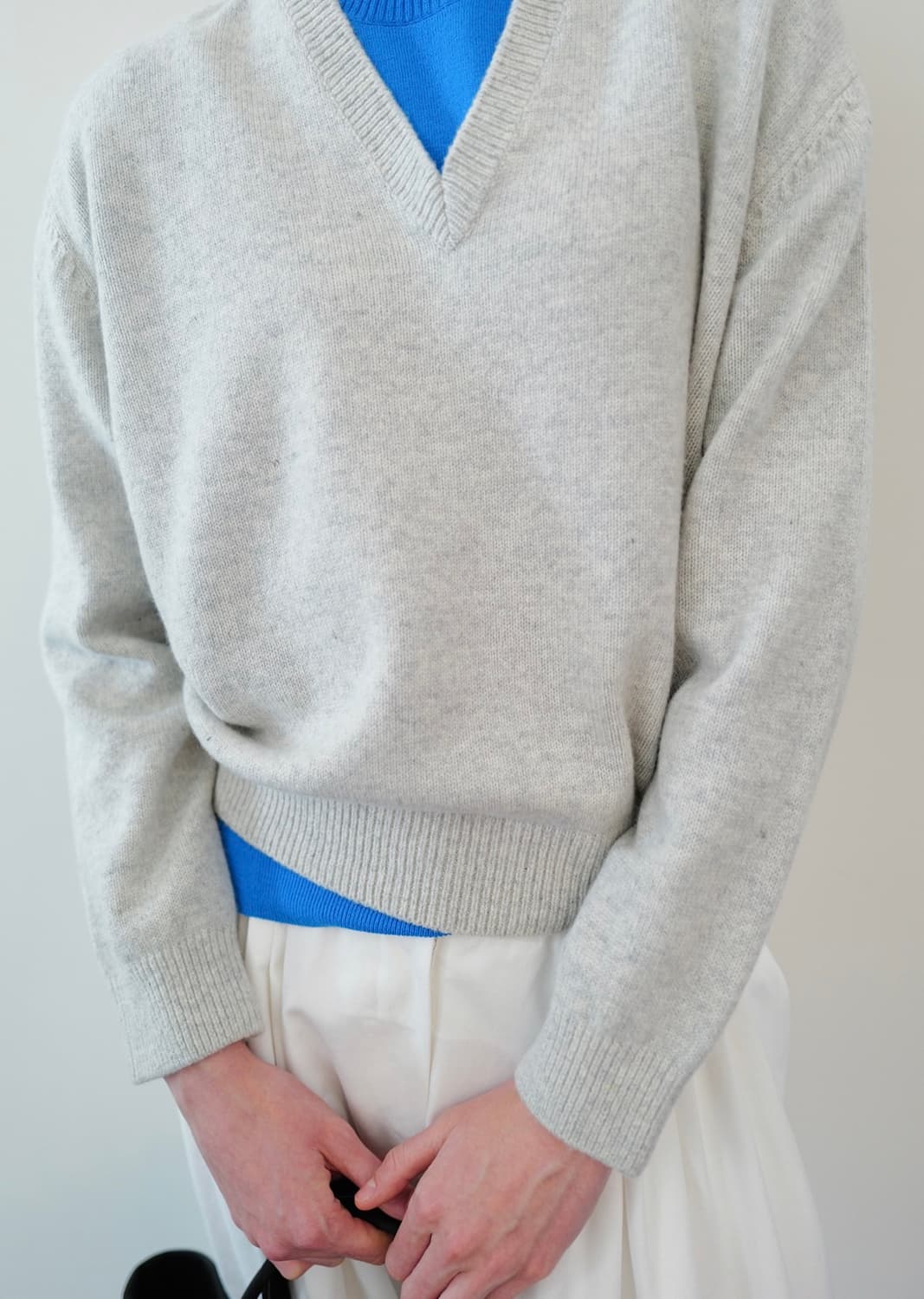 문달 딥 브이넥 멜란지 그레이 m 상품이미지2