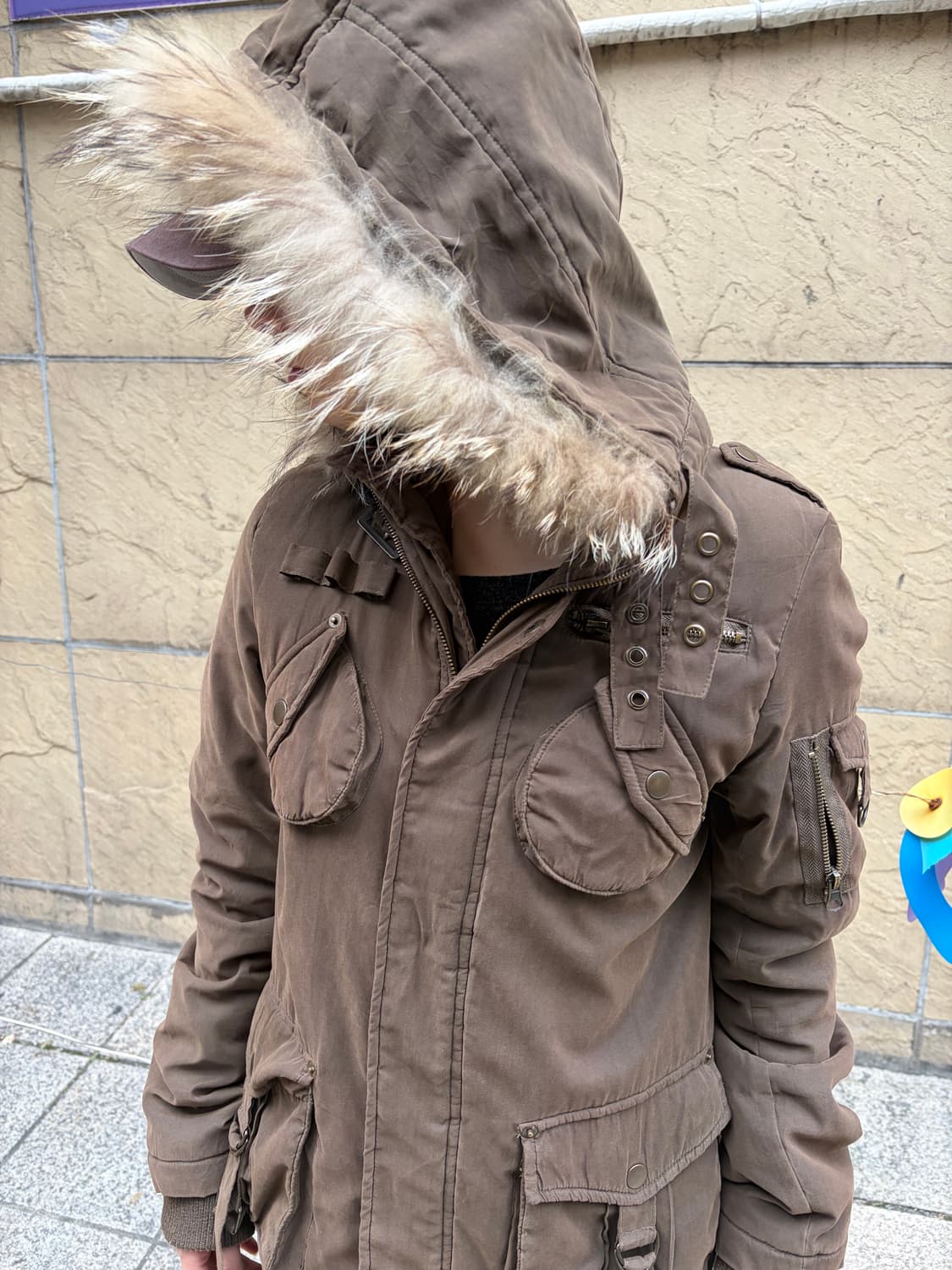 락펑크 카고 넥버클 브라운 야상 집업 자켓 상품이미지1