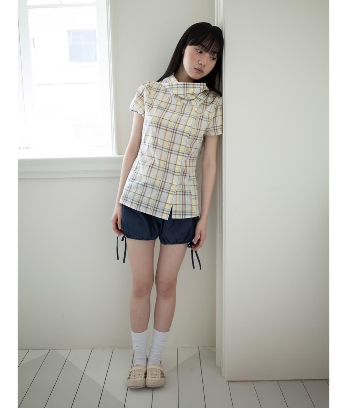 온스카 DRAPE COLLAR BLOUSE (YELLOW CHECK) 상품이미지3