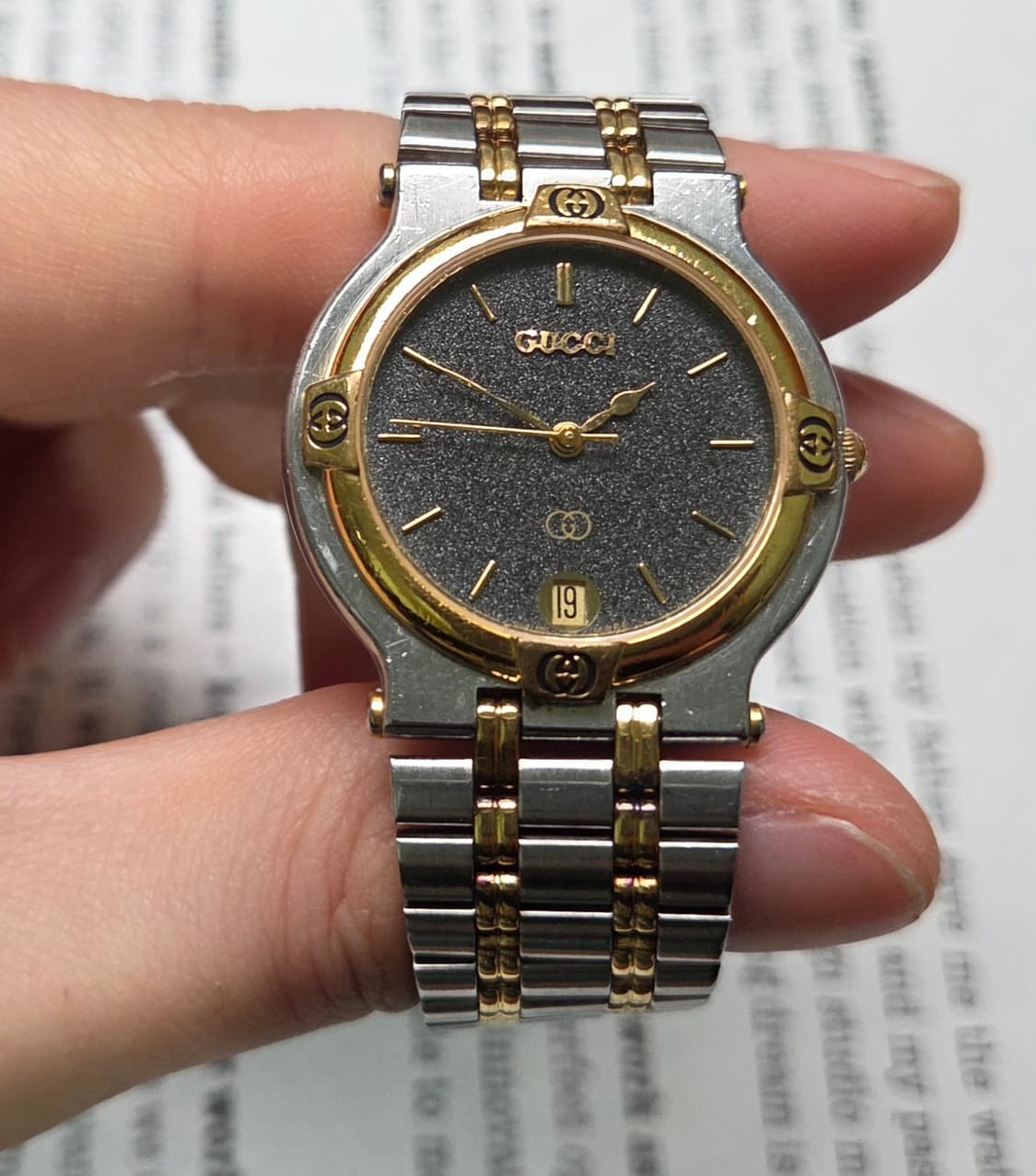빈티지 구찌 클래식 9000m 스톤그레이 콤비 쿼츠 남성용 브레이슬릿 v 상품이미지6
