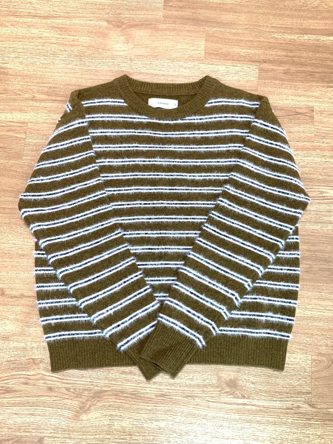 웨이비니스 헤어리 스트라이프 니트 1사이즈 카키브라운 상품이미지1