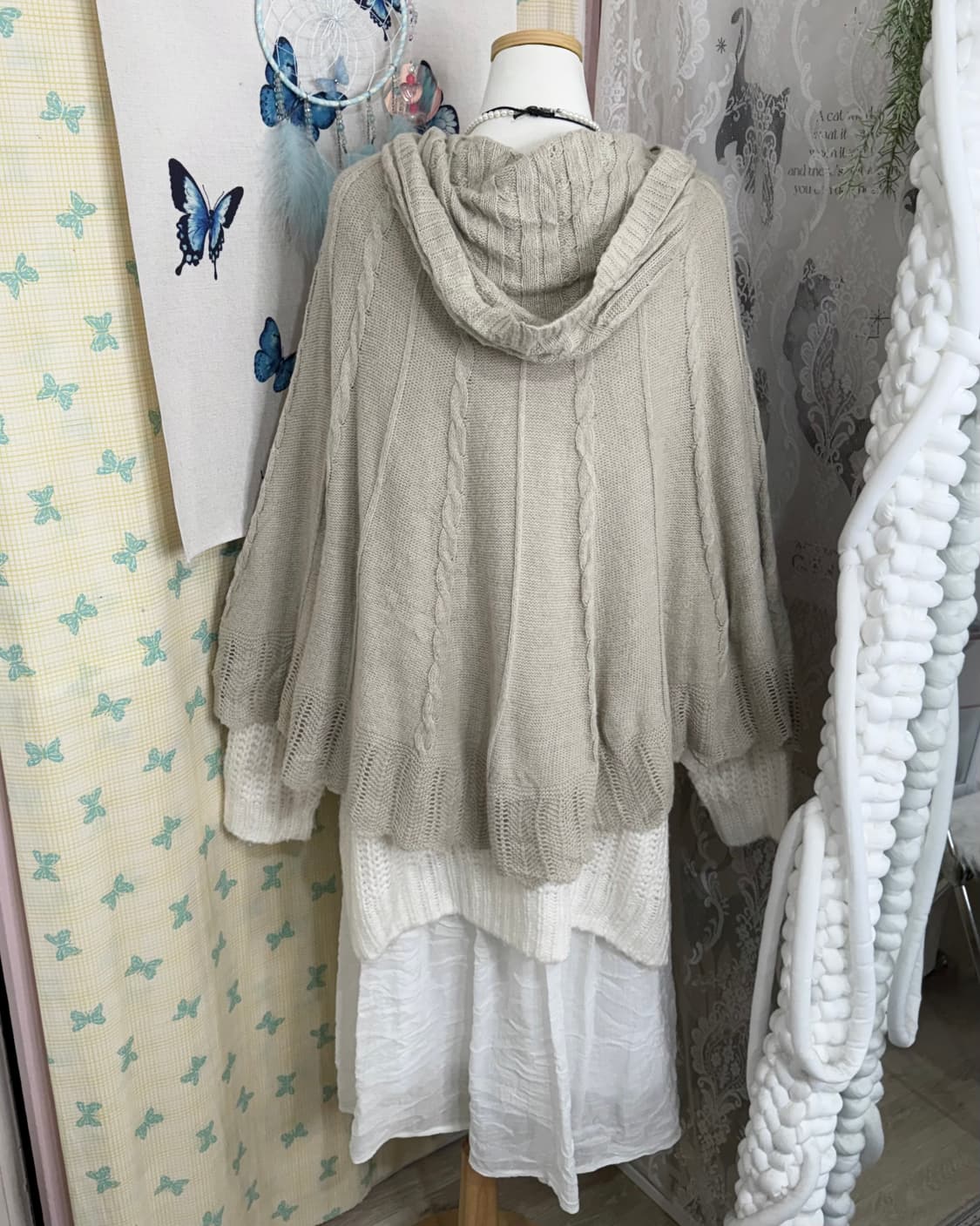 베이지 케이프 후드 니트 가디건 상품이미지3