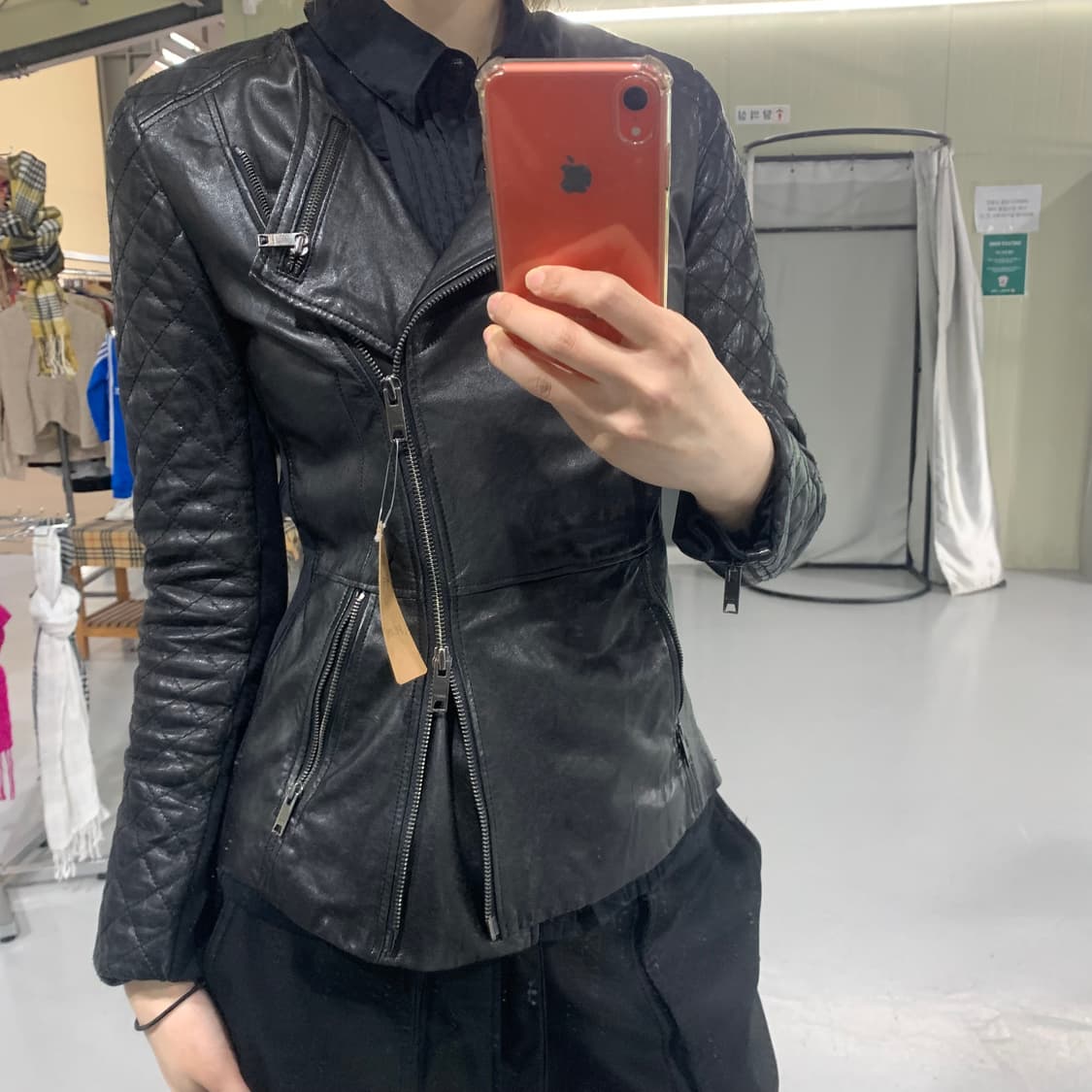 DKNY 00s 퀼팅 양가죽 비대칭사선투웨이지퍼 라이더자켓 블랙 도나카란 상품이미지1