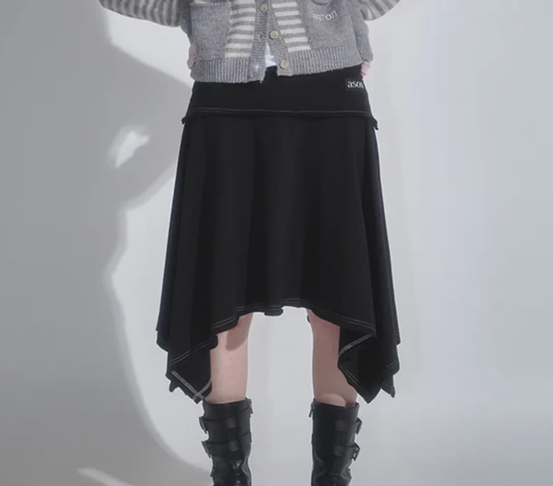 애즈온 레나 언발란스 레이어드 스커트 블랙 상품이미지2