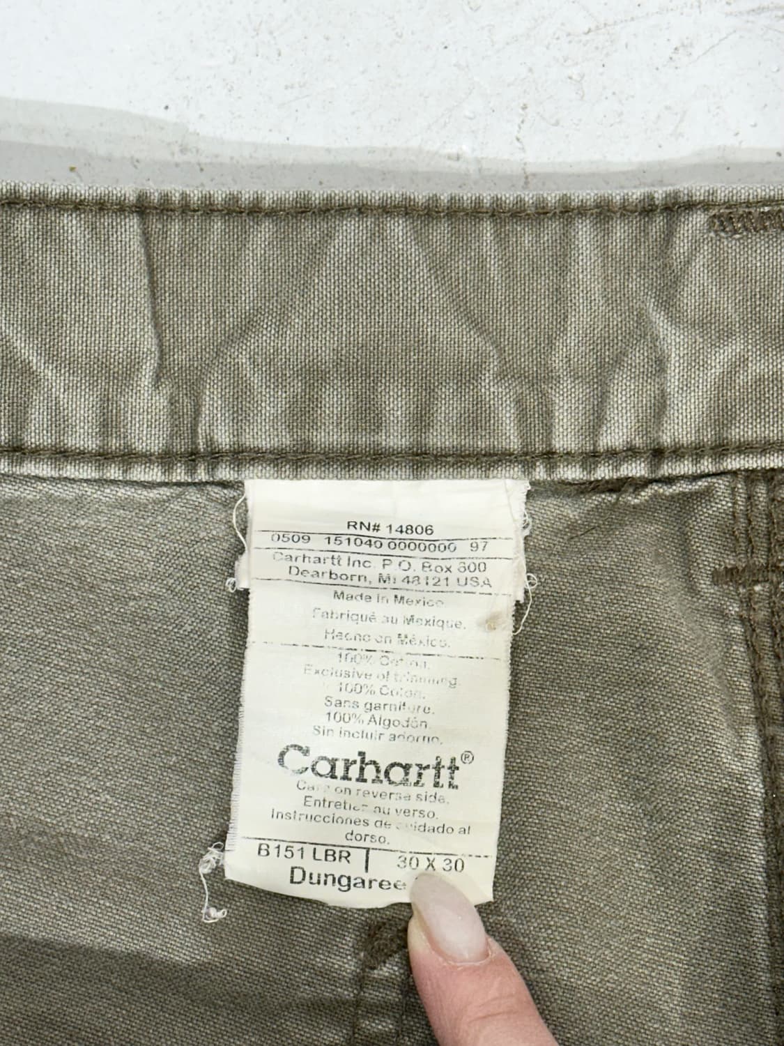 칼하트 b151 카키 와이드 카펜터 가죽탭 워크 팬츠 데님 바지 상품이미지7