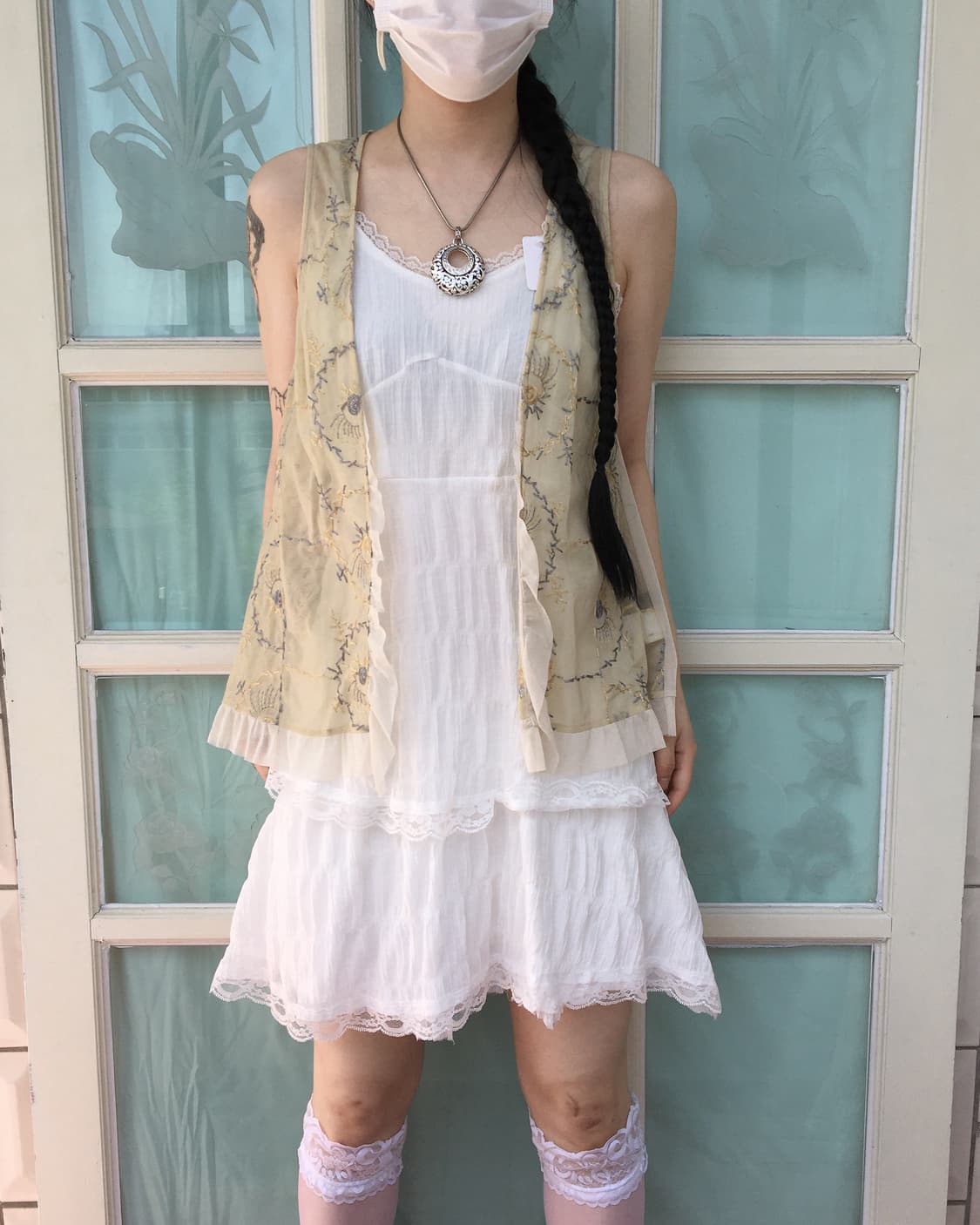 Lace trimming shirring onepiece 상품이미지6