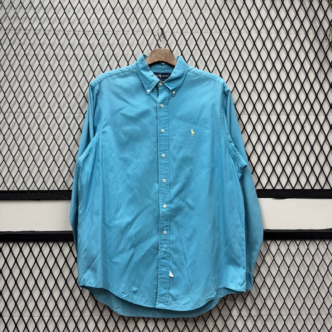 폴로 랄프로렌 솔리드 긴팔 셔츠 옐로우 포니 포인트 스카이블루 상품이미지1