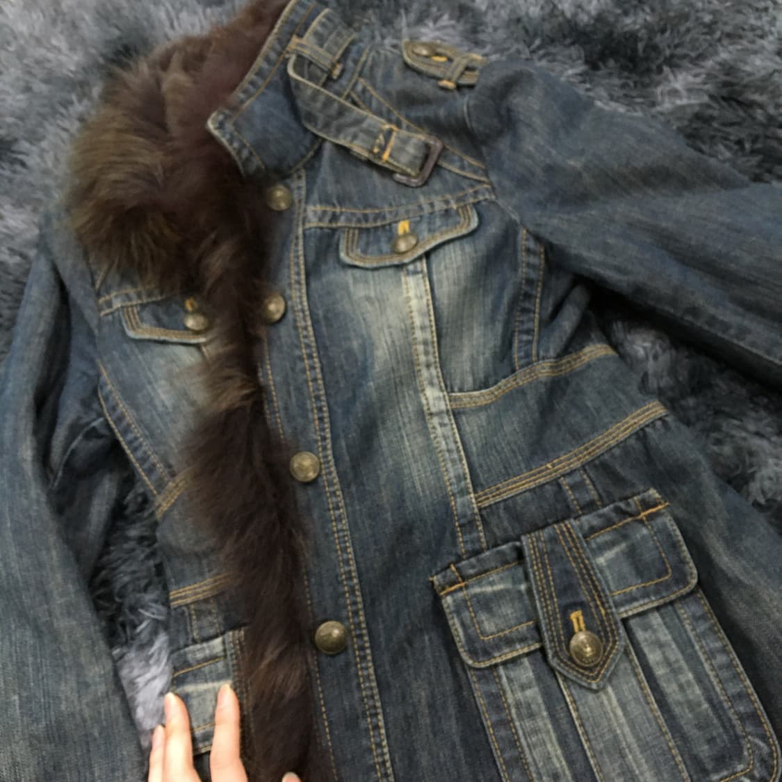 투티/0319 ENC fox 퍼 데님 코트 배색 털 빈티지 Y2K 상품이미지8