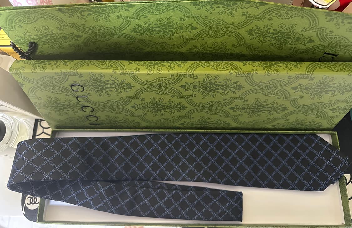 구찌 블랙 GG 로고 패턴 실크 넥타이 정품 상품이미지1