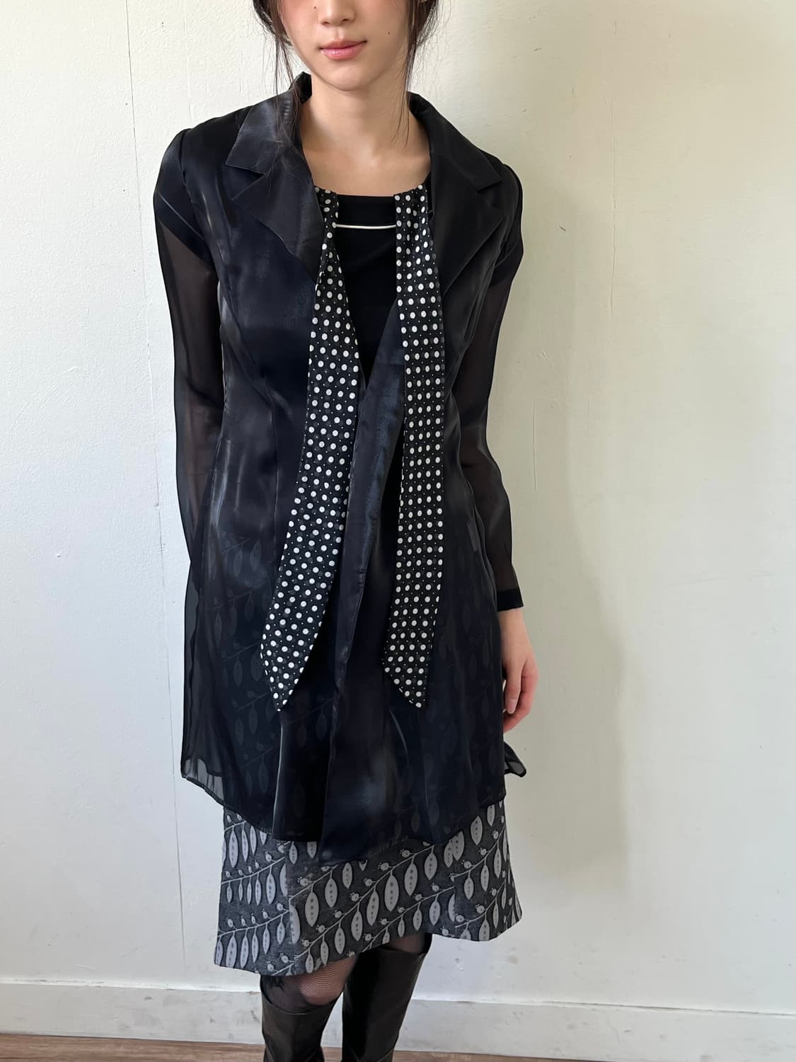 witway 블랙 시스루 롱 셔츠 상품이미지4