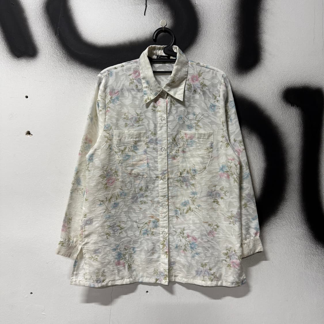 VTG 빈티지 오간자 시스루 봄 페어리 플라워 패턴 긴팔 셔츠 상품이미지1