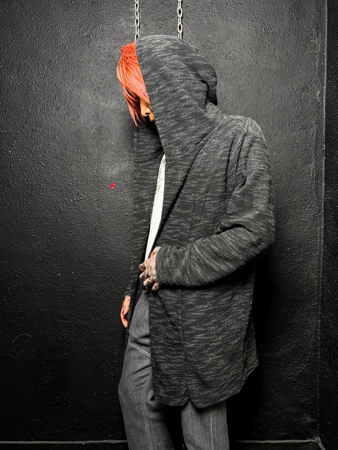 Dark green long draped hooded cardigan   상품이미지1