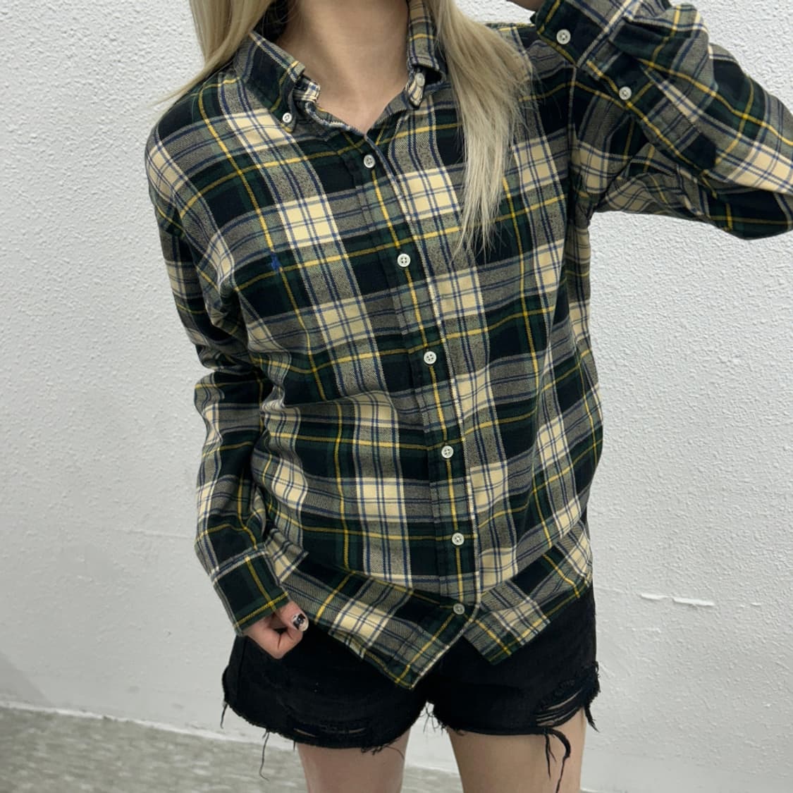 폴로 랄프로렌 블루포니 딥그린 타탄체크 울 셔츠 L 상품이미지1