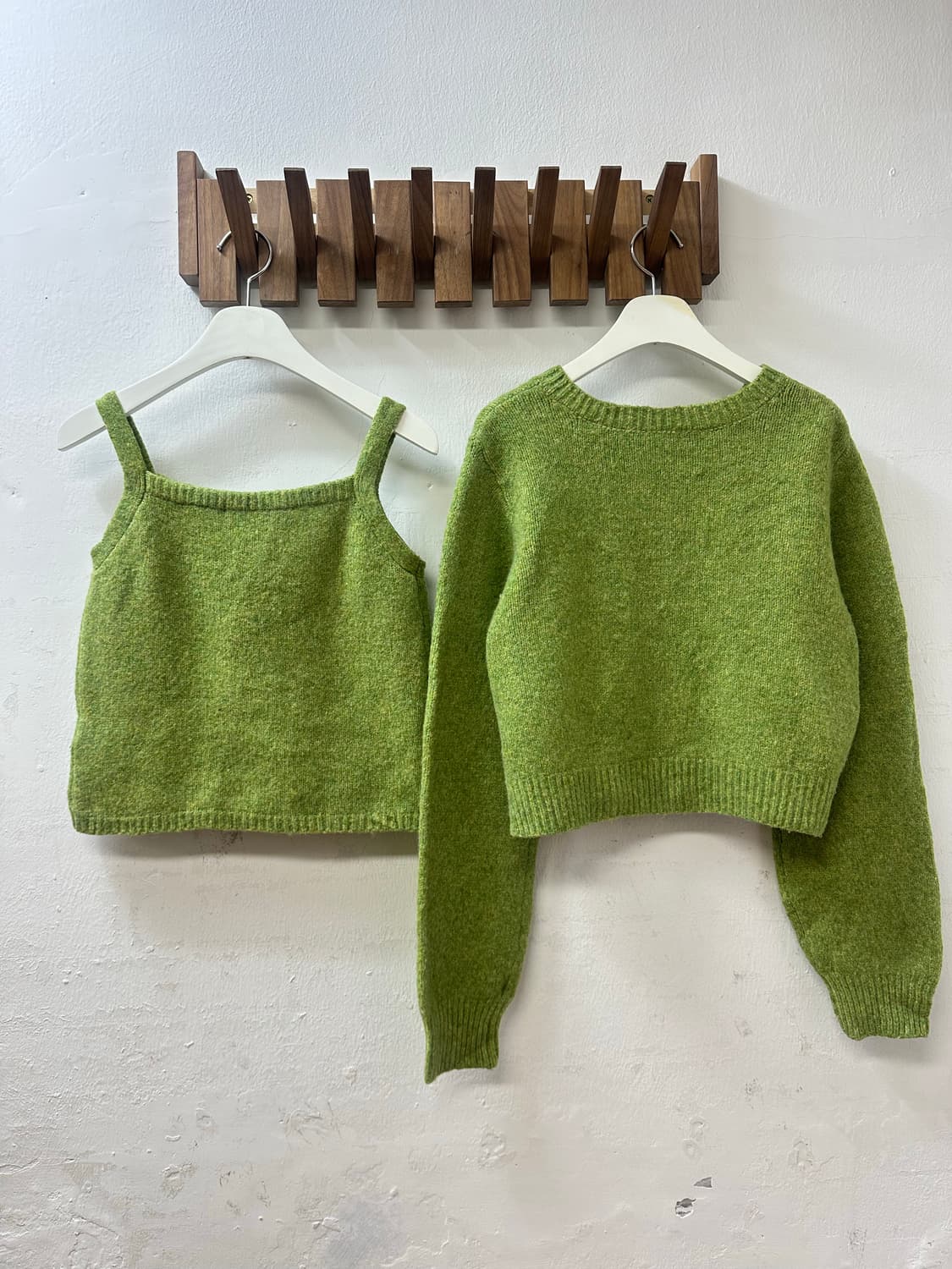 💚일본빈티지 멜란지 그린 니트 뷔스티에 & 니트 투피스 셋업 상품이미지6
