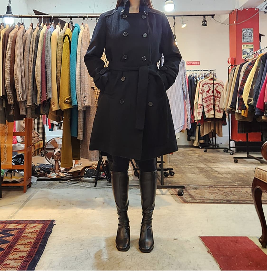 Laura pue 캐시미어 95%  울 더블 버튼 벨트 블랙 코트 상품이미지1