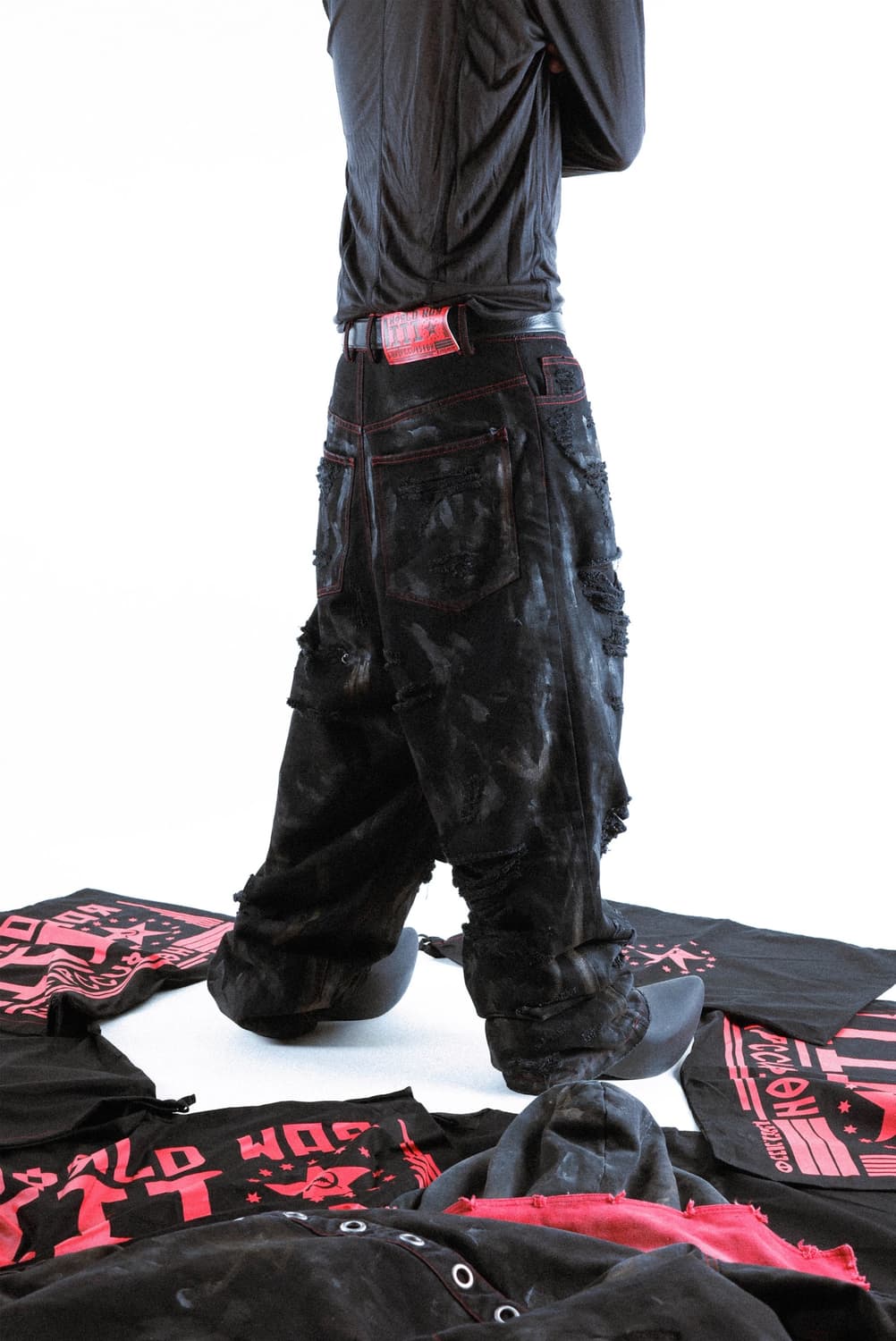 Destroyed Dirty Black Baggy Jeans 상품이미지2