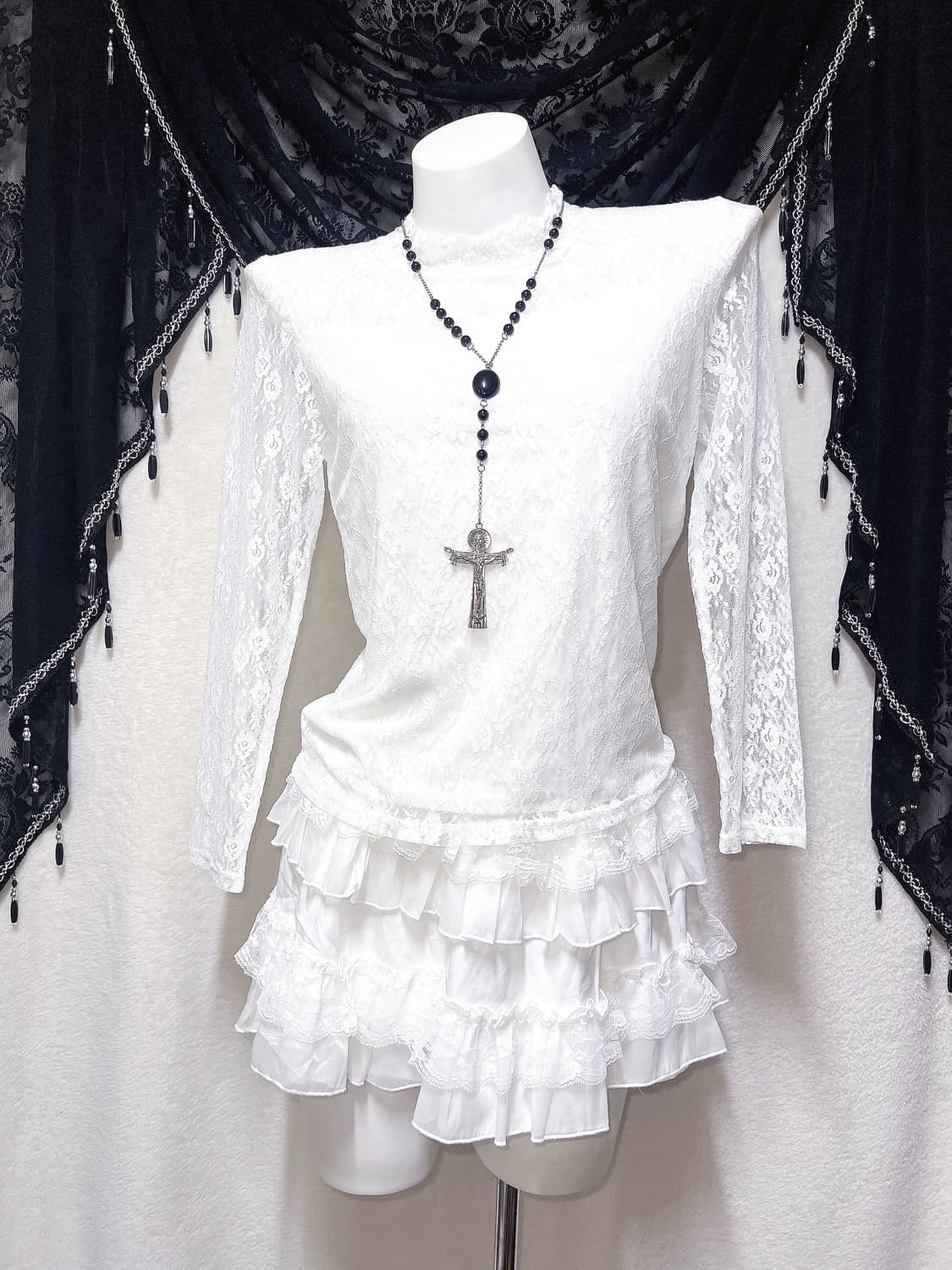 로맨틱고딕 엔젤릭 프릴넥 레이스시스루 블라우스 로걀탑 고스로리타 페어리 상품이미지6