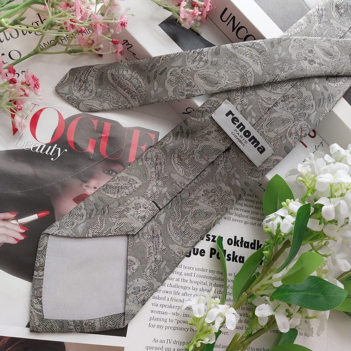 레노마 그레이 페이즐리 자카드 넥타이 8.8cm A+등급 K2443 상품이미지5