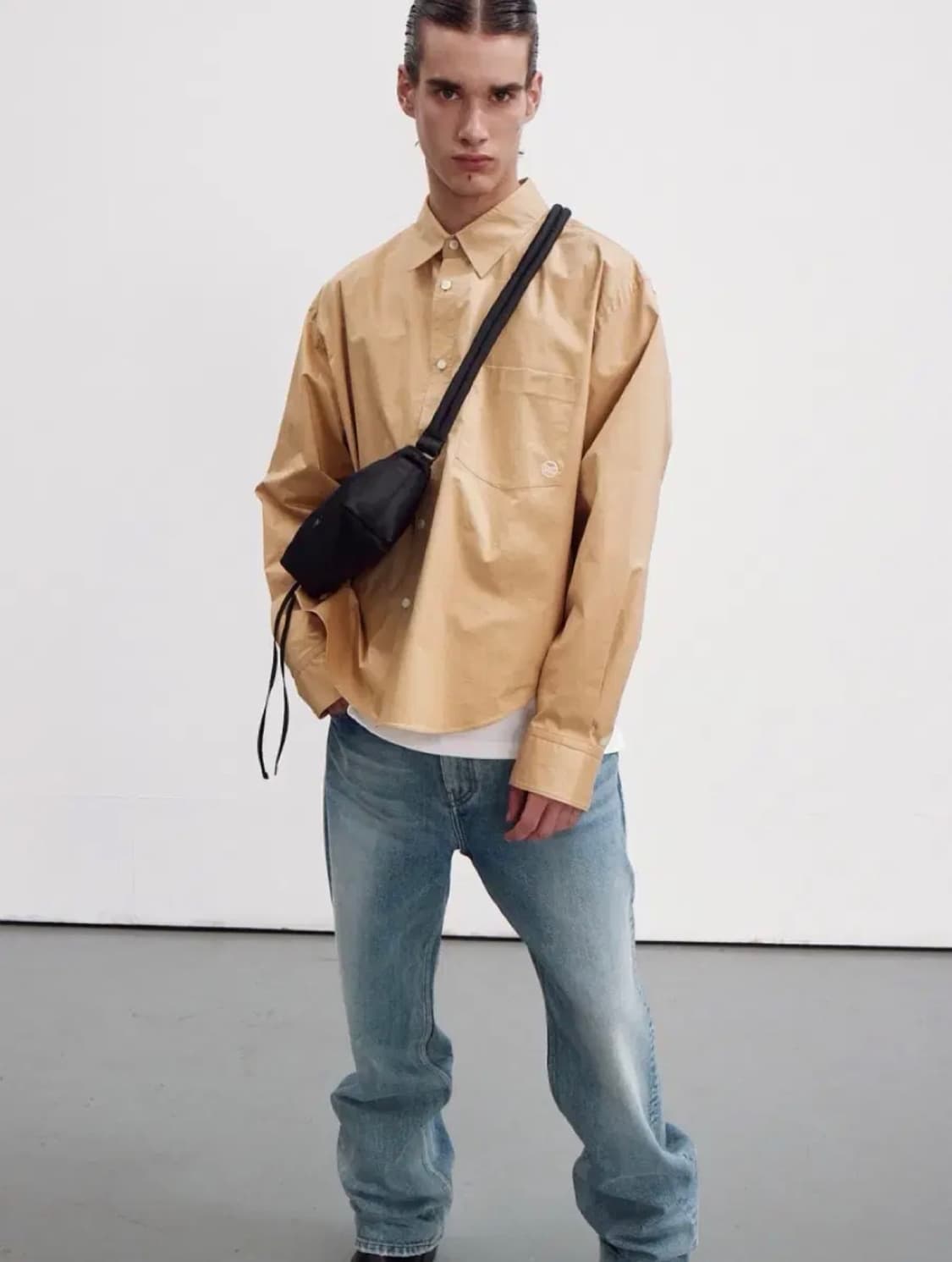 [할인] 렉토 23FW 데이비드 오버사이즈 코튼셔츠 베이지 상품이미지2