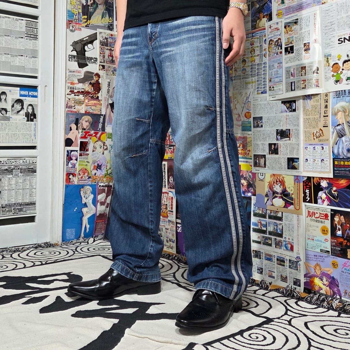 후부 사이드 라인 핀턱 와이드 데님 팬츠 상품이미지1