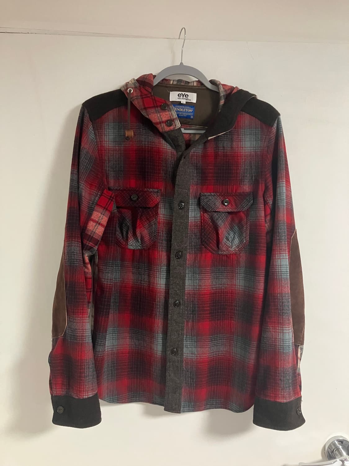 준야와타나베 x 펜들턴 울 체크 가죽패치 후드셔츠 상품이미지1