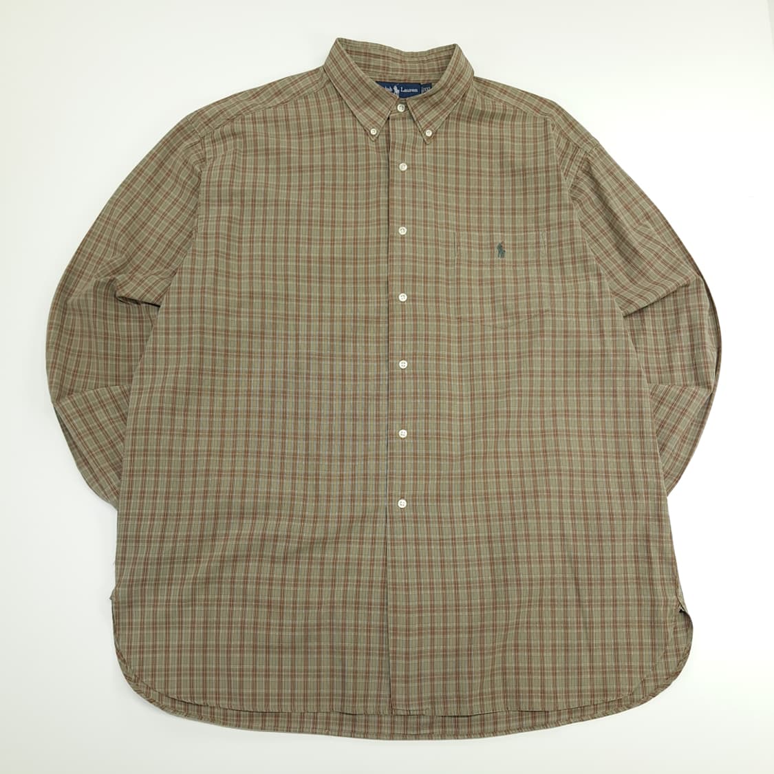 CN641 2XL 폴로 랄프로렌 올리브 스몰 타탄체크 긴팔 셔츠 남방 상품이미지1