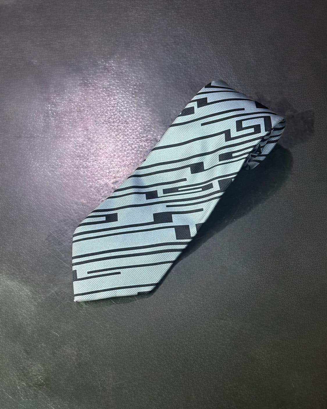 베르사체 클래식 블랙 하늘색 기하학 패턴 실크 넥타이 명품 락시크 펑크 상품이미지1