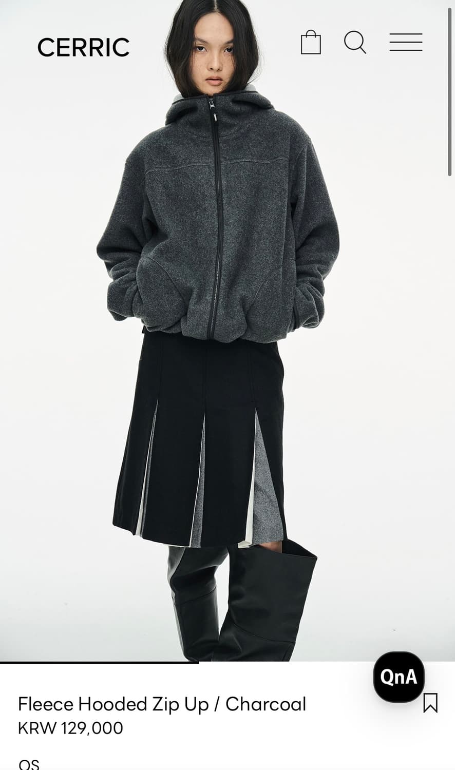 CERRIC Fleece Hooded Zip Up / Charcoal 상품이미지1