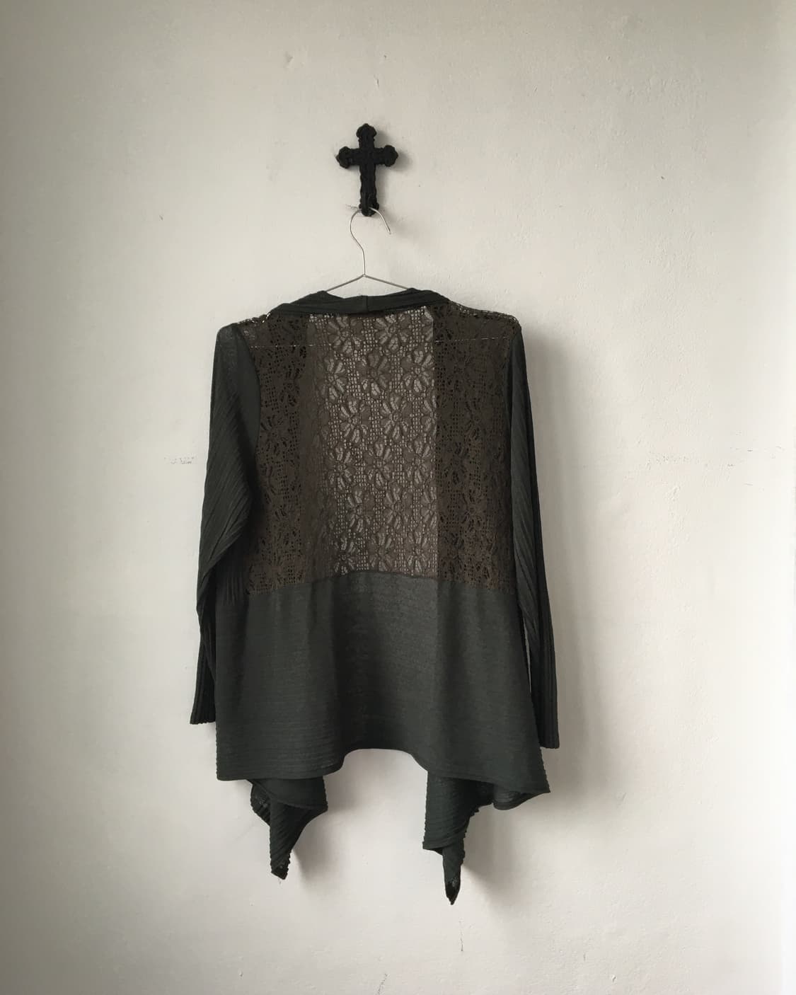 Lace layered open drape cardigan 상품이미지2