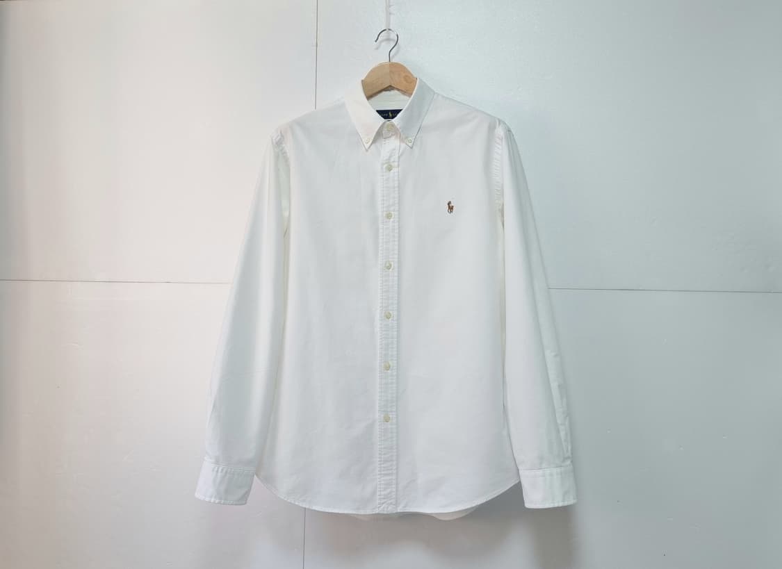 남성 QR 폴로 화이트 흰색 옥스퍼드 긴팔 남방 셔츠 상품이미지1