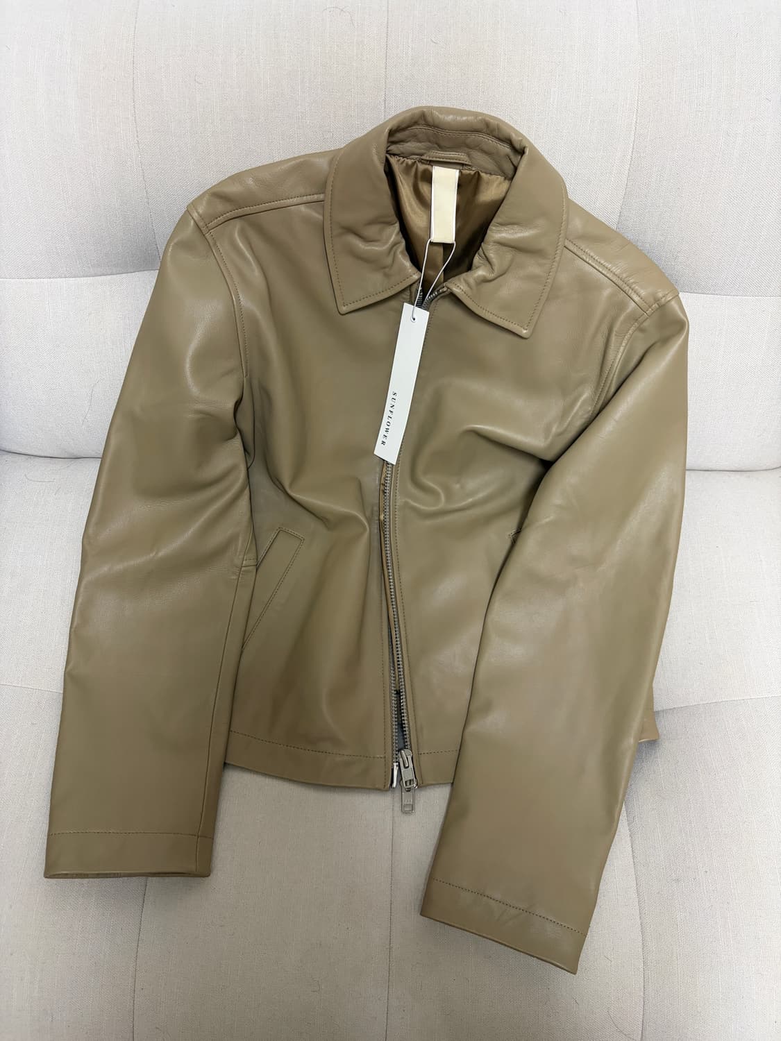 선플라워 쇼트 레더 자켓 카키 상품이미지4