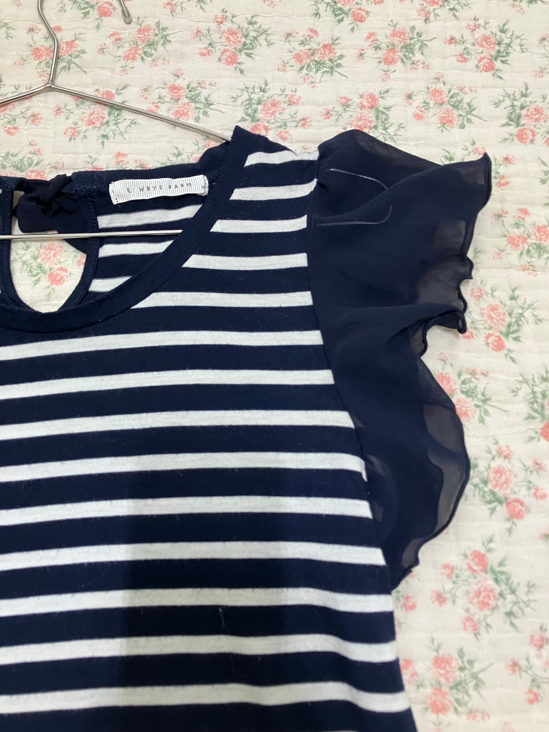 빈티지 네이비 스트라이프 레이스 블라우스 1070 모리걸 y2k 스트릿  상품이미지3